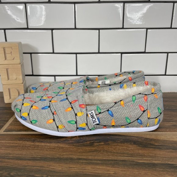 TOMS Classic Women's Size 5 Shoes Gray Glow In The Dark Tree Lights Slip On Flat - Picture 1 of 12